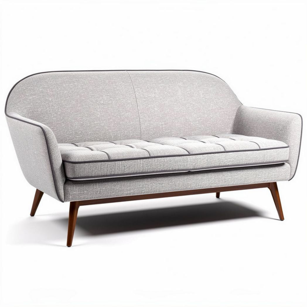 Light gray upholstered sofa with tufted cushions and wooden legs 180 x 80 x 85cm