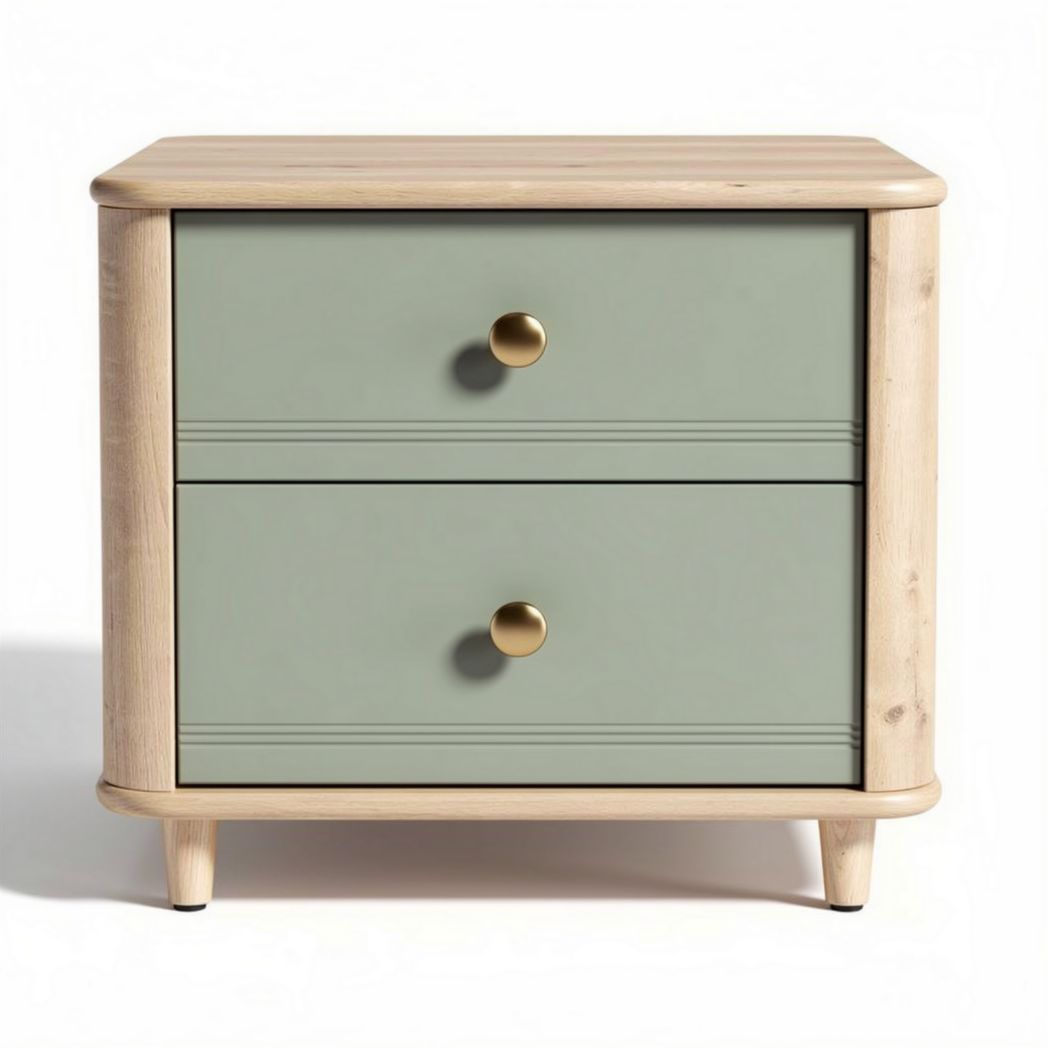 Wooden nightstand with two drawers in green and natural finish 60 x 45 x 40cm