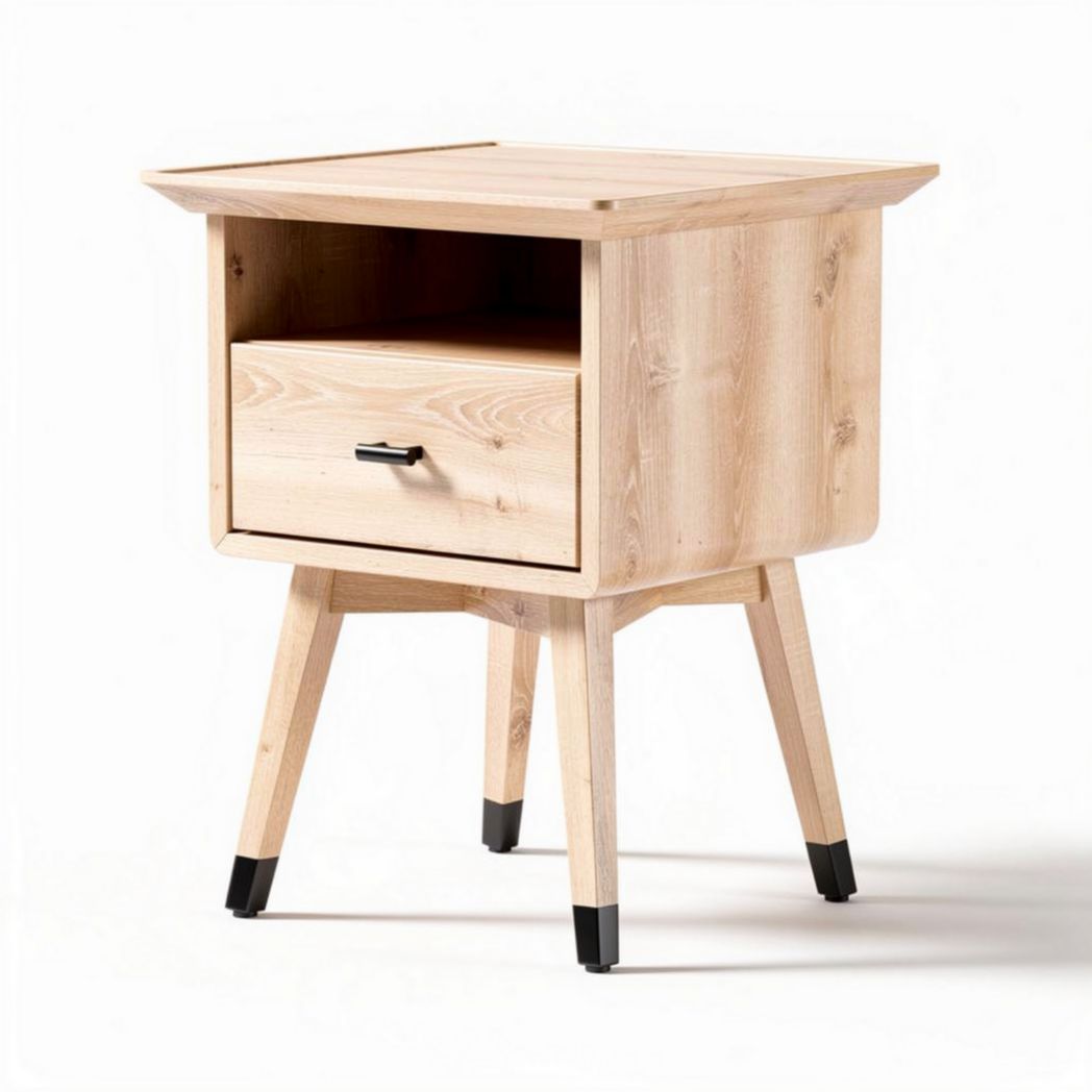 Wooden nightstand with one drawer and open storage shelf 40 x 40 x 45cm