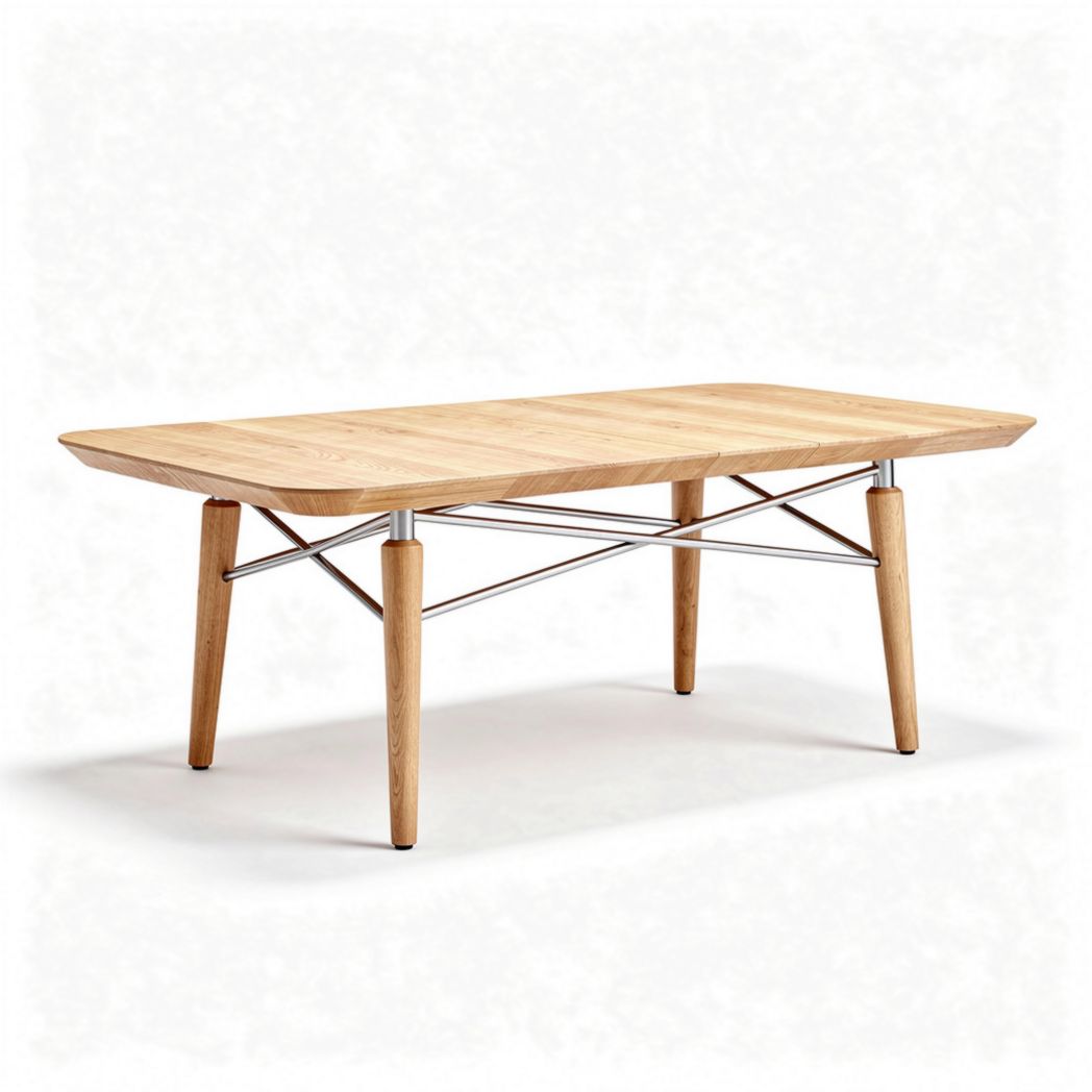 Wooden dining table with stainless steel legs 120 x 60 x 45cm natural finish