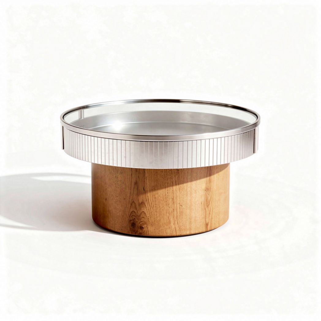 Wooden and stainless steel round table for living room 60 x 60 x 30cm