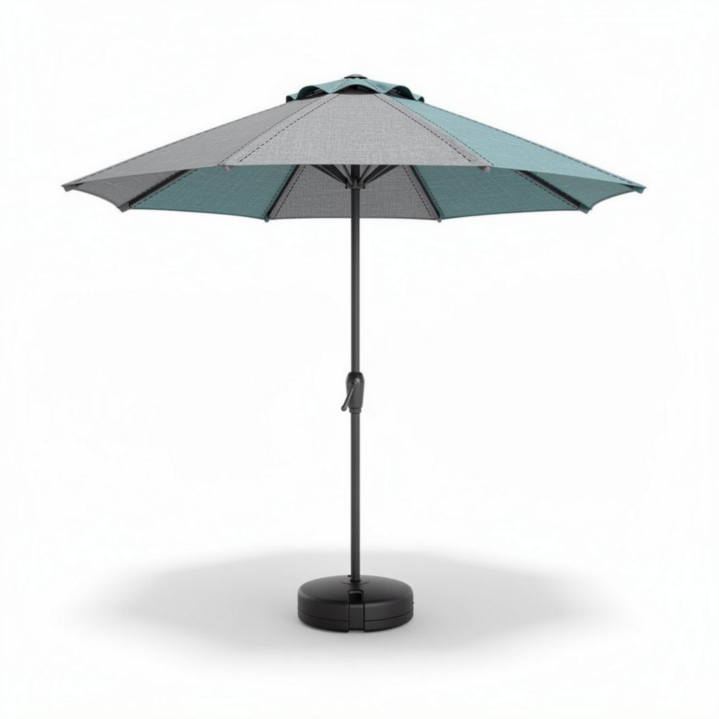 Patio umbrella 9 feet with tilt adjustment in teal and gray color