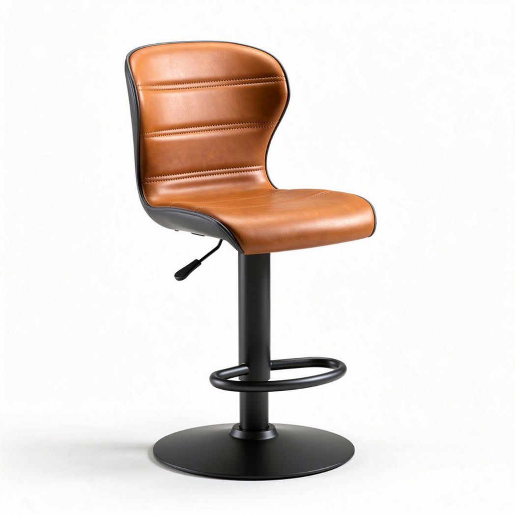 Adjustable bar stool with brown faux leather seat and black base 45 x 50 x 100cm