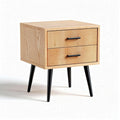 Wooden nightstand with two drawers and black metal legs 50 x 40 x 50cm
