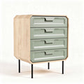 Four-drawer storage cabinet with green plastic drawers and wooden frame 70 x 40 x 90cm