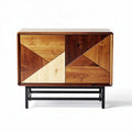 Wooden storage cabinet with geometric design and metal frame 80 x 40 x 75cm