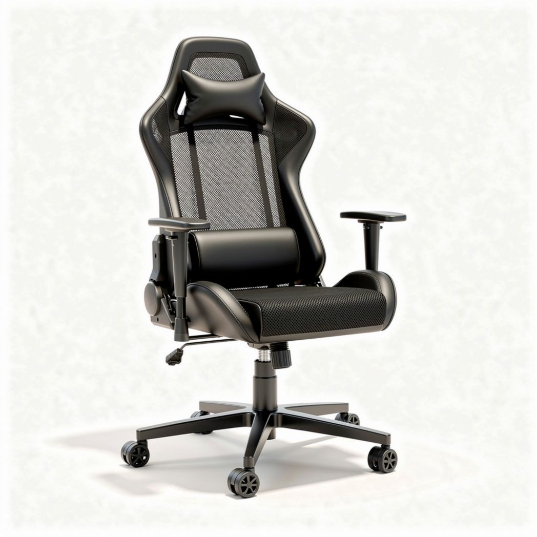 Ergonomic gaming chair with adjustable armrests and mesh back in black