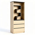 Wooden storage cabinet with three drawers and modern geometric shelves 180 x 80 x 40cm