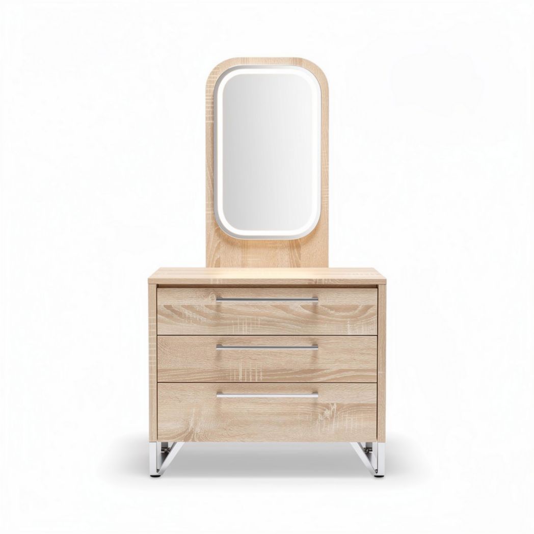 Wooden vanity table with mirror and three drawers 90 x 40 x 150cm