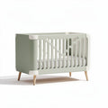 Baby crib with removable mattress in green and white finish 120 x 60 x 80cm
