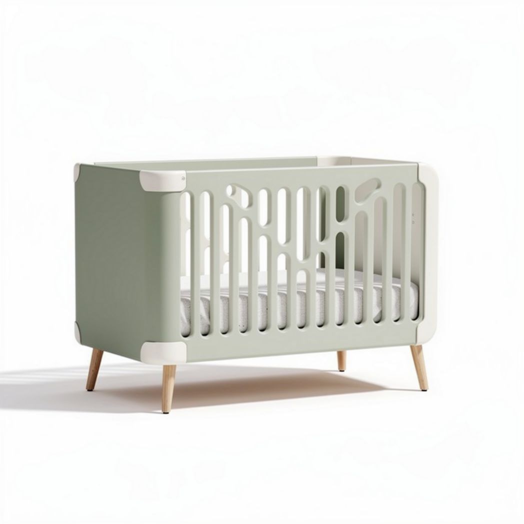 Baby crib with removable mattress in green and white finish 120 x 60 x 80cm