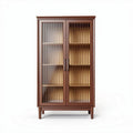 Wooden display cabinet with glass doors and slatted design 80 x 40 x 160cm