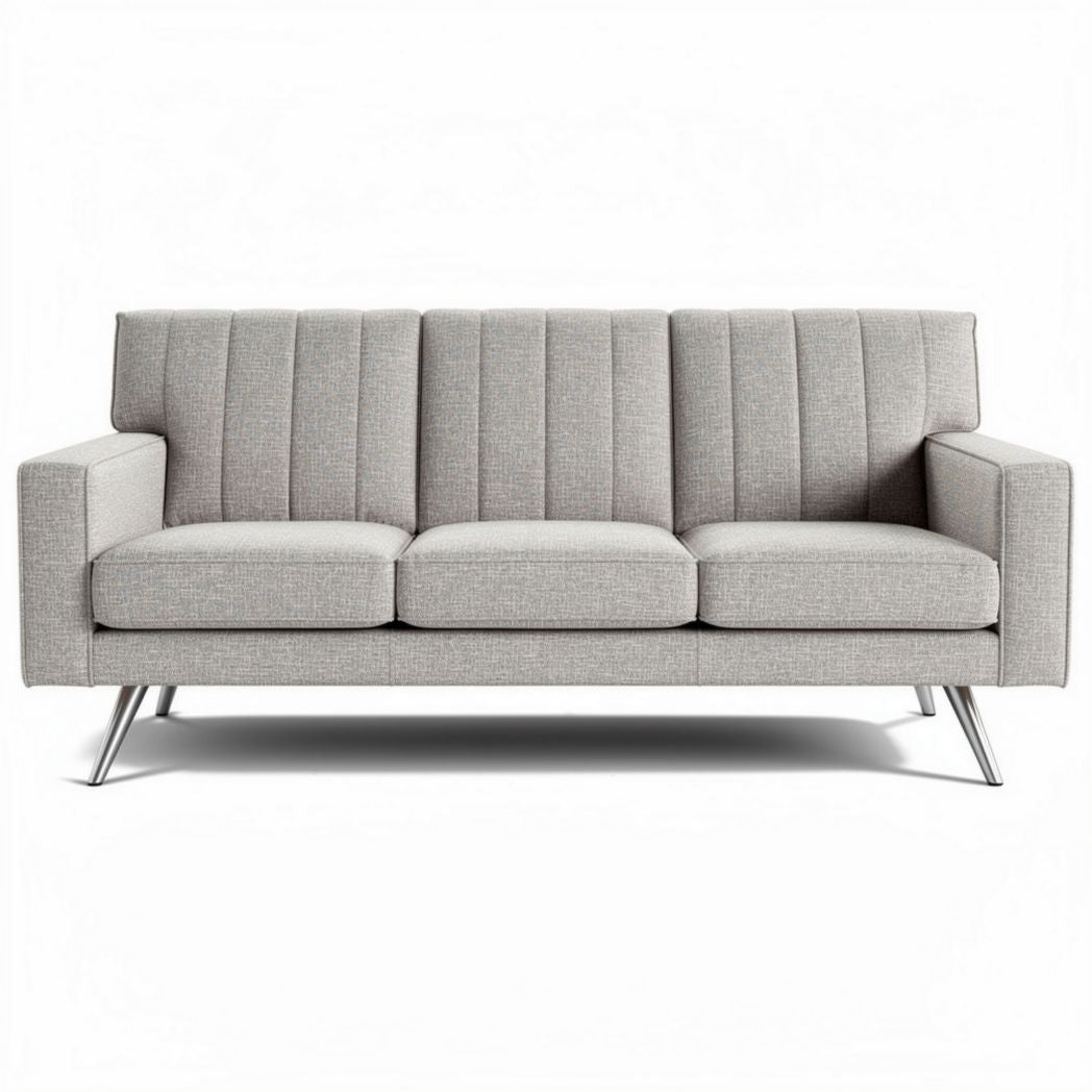 Gray fabric three-seat sofa with sleek metal legs 200 x 80 x 85cm